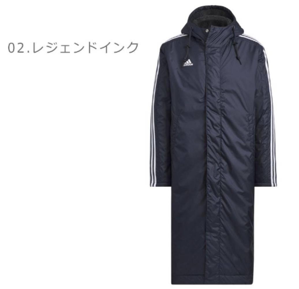 adidas ベンチコート XL フード付きコート　アディダス　ネイビー　ロング