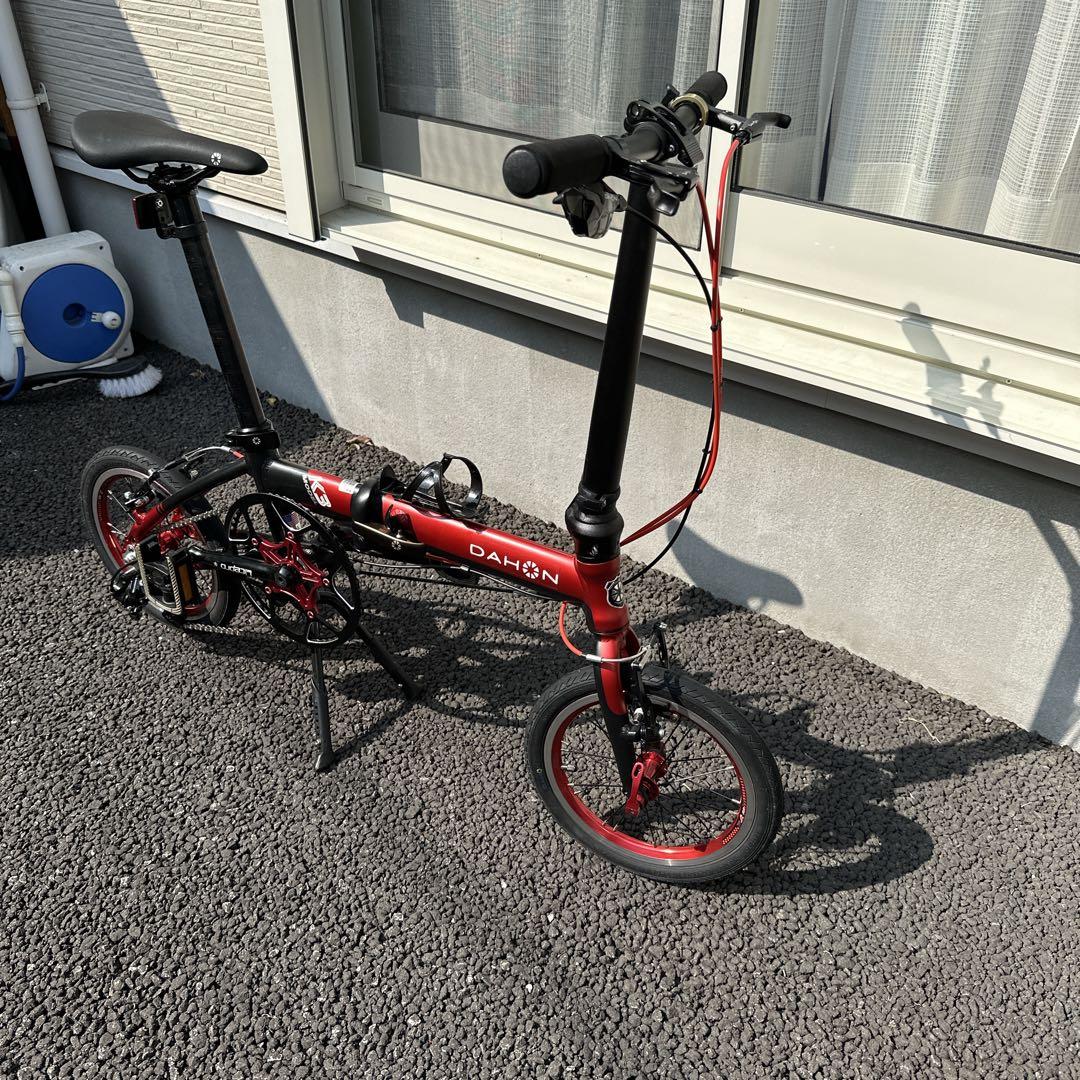 DAHON K3 赤黒カラー 純正ハンドグリップ　ライト付き