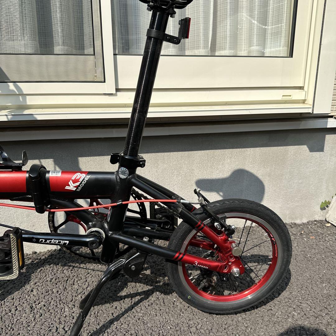 DAHON K3 赤黒カラー 純正ハンドグリップ　ライト付き