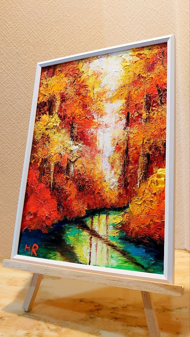 油絵 絵画【紅葉の湖】