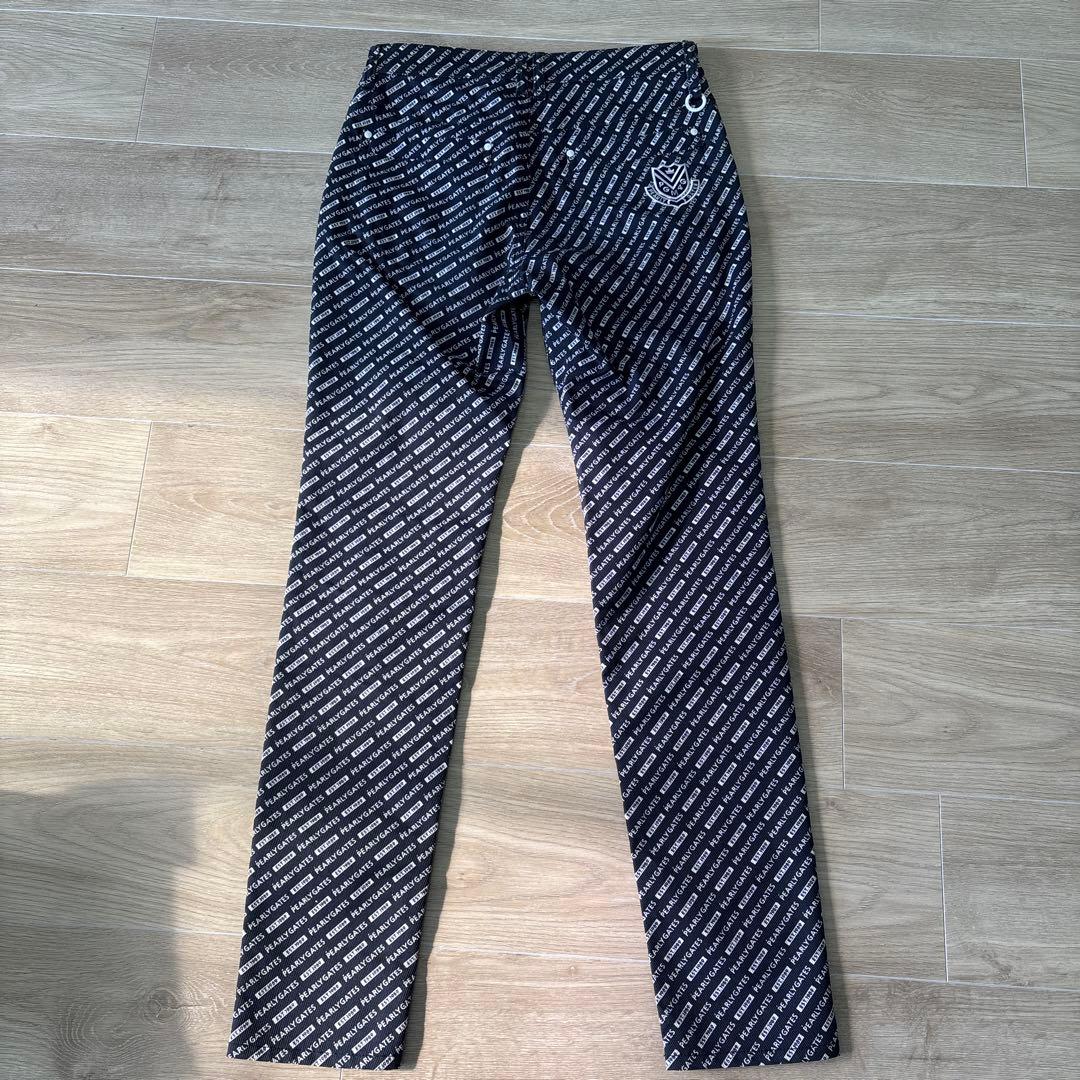 PEARLY GATES ロゴプリントパンツ ネイビー