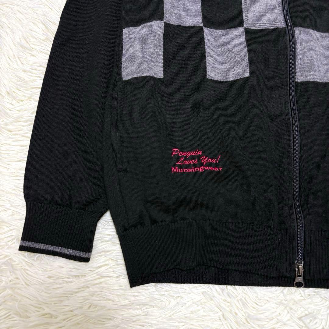 Munsingwear フルジップ ニット ダブルジップ ロゴ刺繍 チェック L