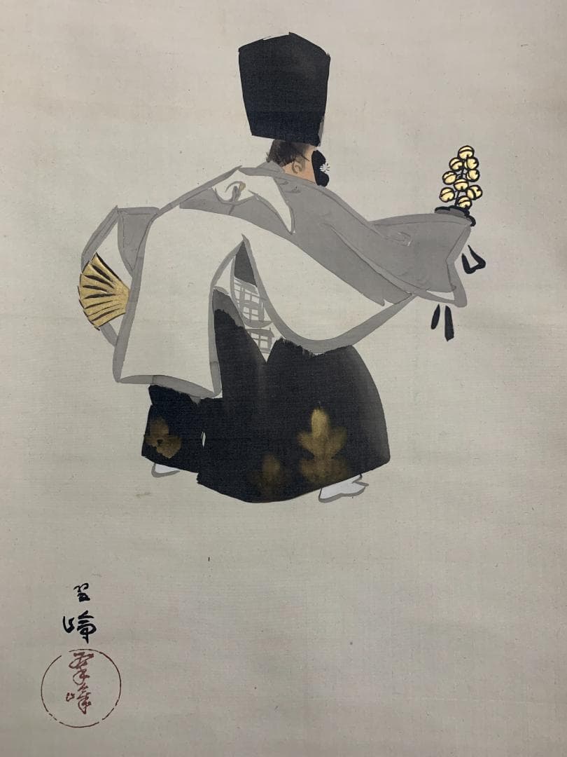 西山翠嶂 狂言 三番叟 絹本 掛軸 能画 文化勲章 日本画家 529