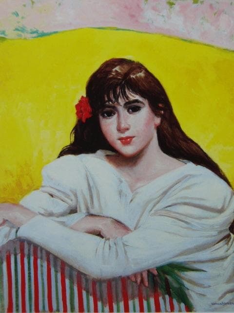 小松崎邦雄、【春の光】、新品高級額 額装付、希少画集画、状態良好