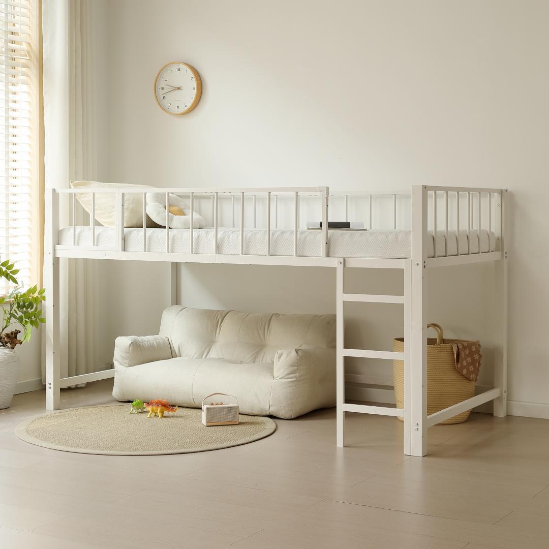 赤字価格！ 高110ロフトベッド子供ベッド シングル下収納 省スペースWHITE