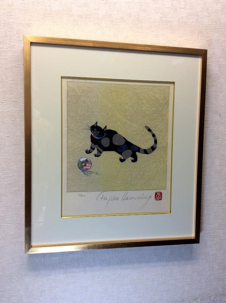 美品 フジ子・ヘミング 「猫十態 スージィー」直筆サイン・限定15/200 木版