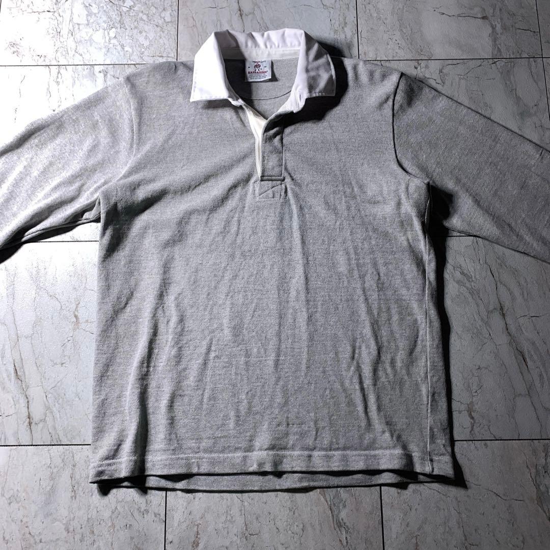 美品 BARBARIAN ラガーシャツ 長袖 ポロシャツ グレー 無地 カナダ製