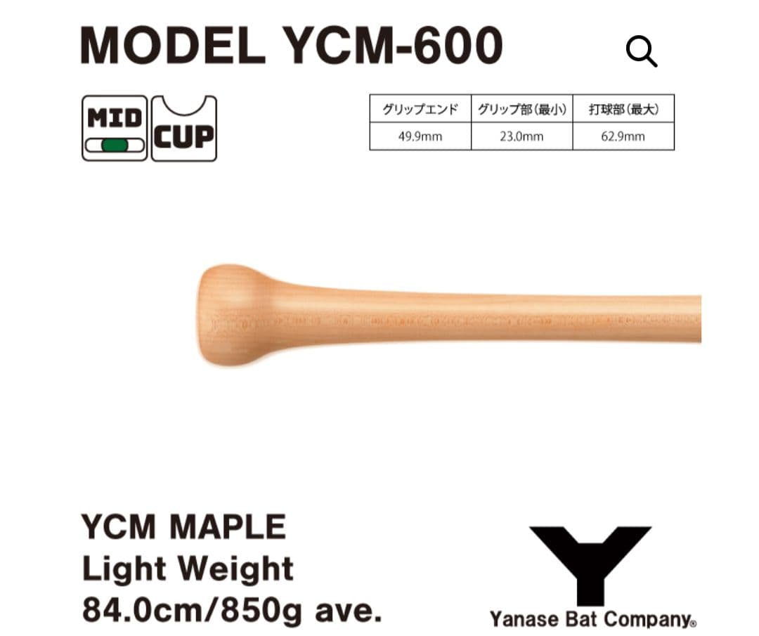 ヤナセ　YCM-600　軽量　木製バット