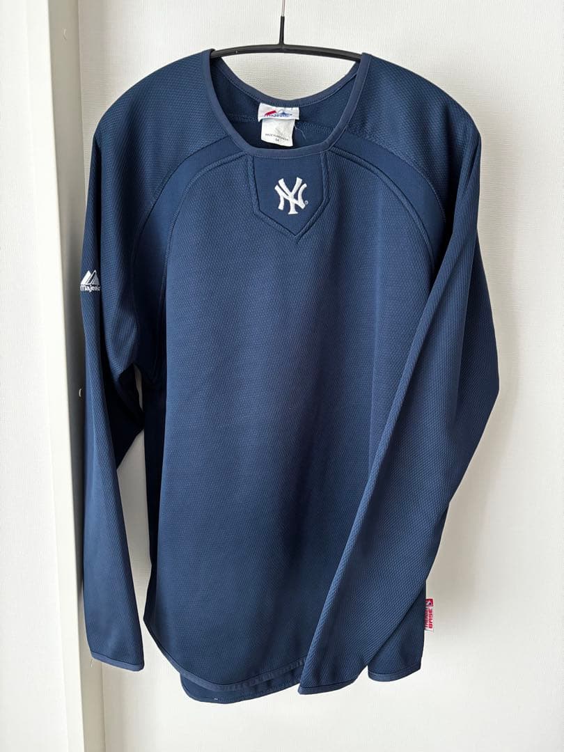 美品 ヤンキース ロングTシャツ フリース ネイビー プラクティスジャージ
