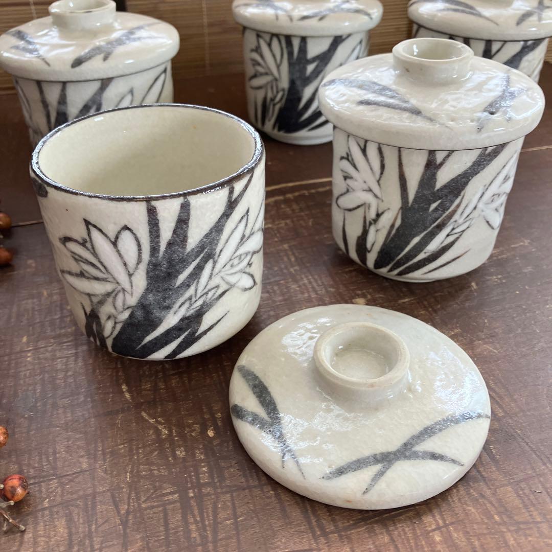 新品　赤津焼　加藤六兵衛　志野焼　菖蒲　蓋付　茶碗蒸　お正月　お客様　5客