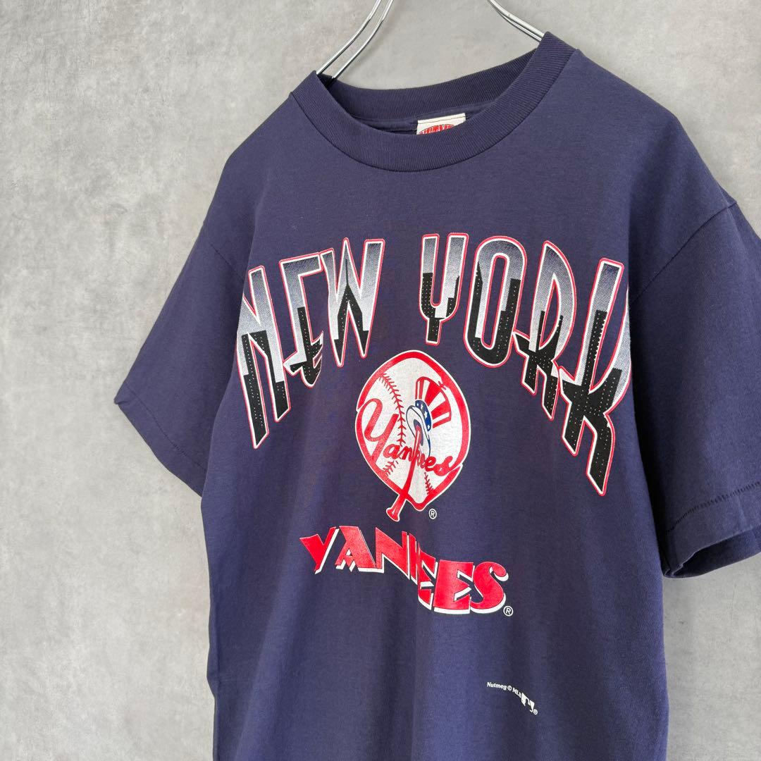 90s ナツメグ ニューヨーク・ヤンキース プリントTシャツ ネイビー M