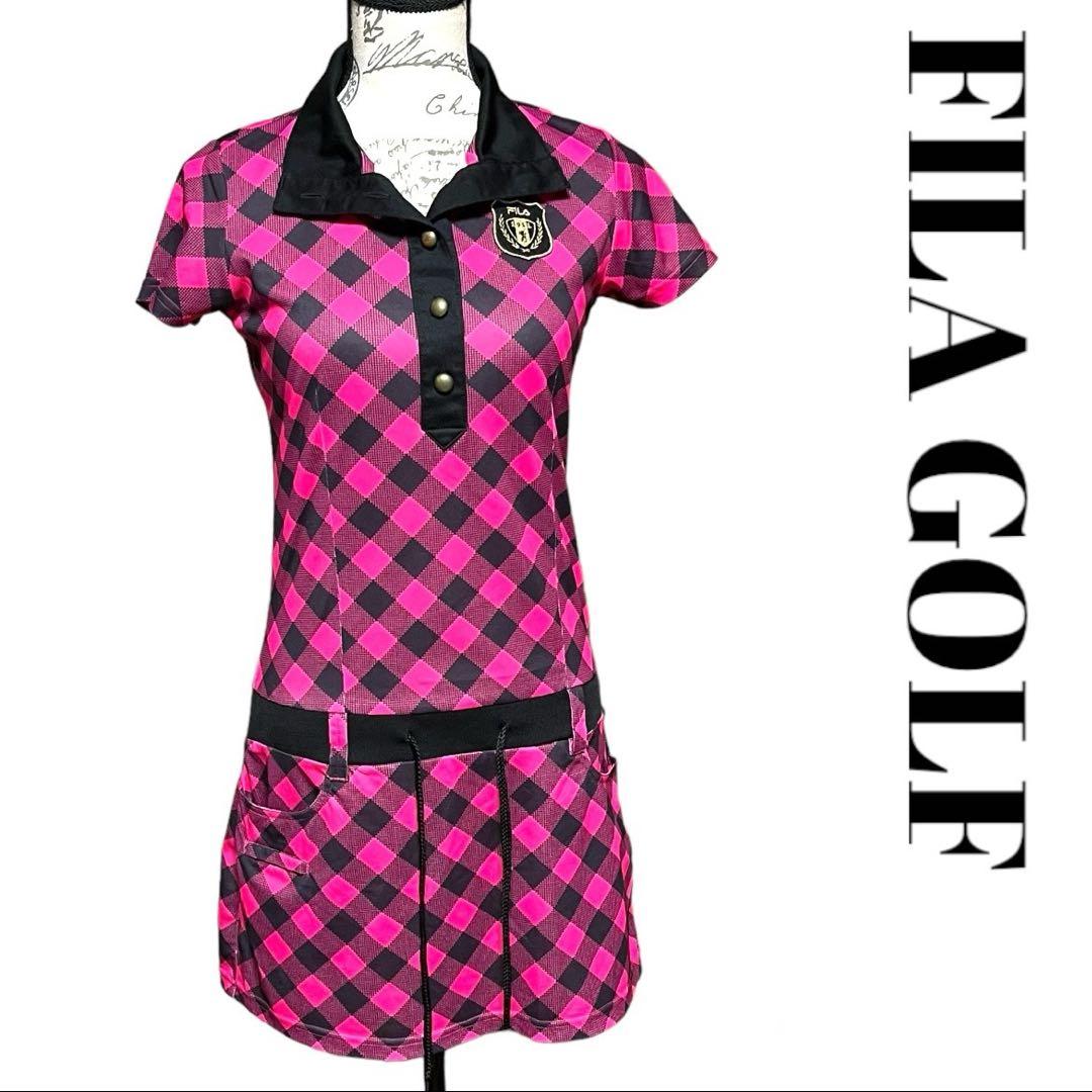 FILA　GOLF　ウェア　ワンピース　ポロシャツ　チェック　半袖　ビビット