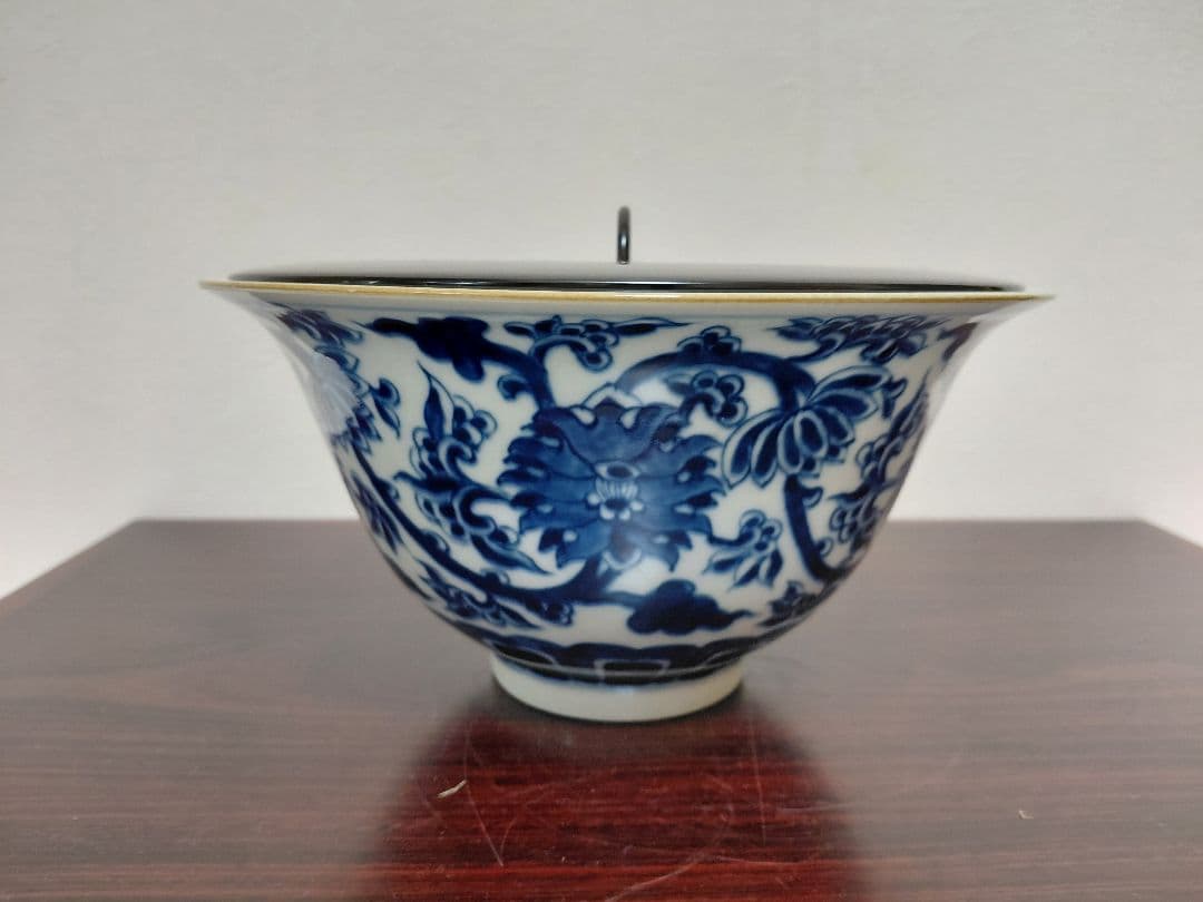 景徳鎮製 染付末広形水指 共箱 茶道具