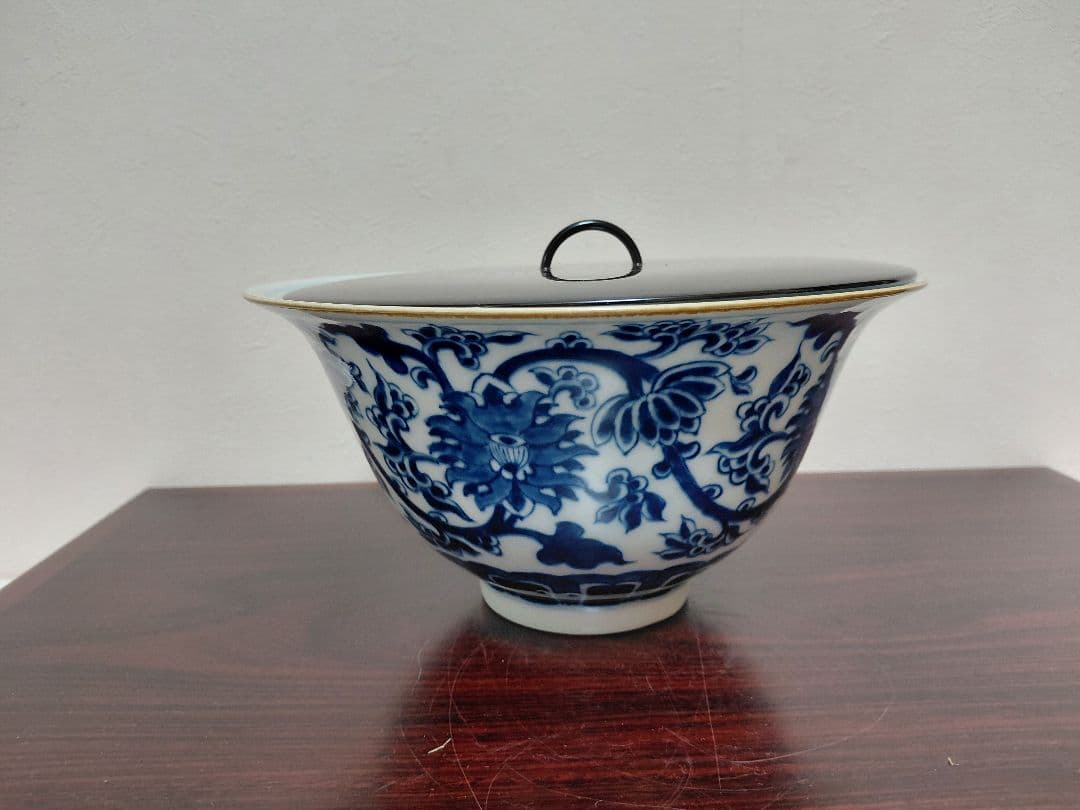 景徳鎮製 染付末広形水指 共箱 茶道具