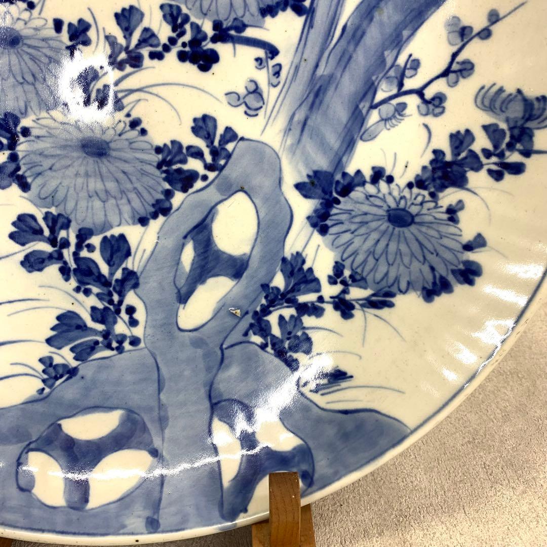 直径41.4cm ! 大皿 飾り皿 時代物 花 蝶々 アンティーク 昭和レトロ④