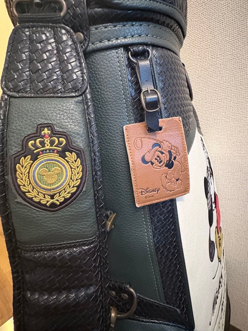 ディズニー ミッキーマウス キャディバッグ ゴルフバッグ 刺繍レザー調フード付き