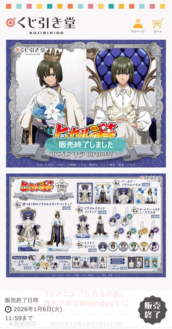 ヒカルの碁 ヒカ碁 くじ引き堂 ⑥ ヒカル アキラ B賞+特典 アクスタ 計4点