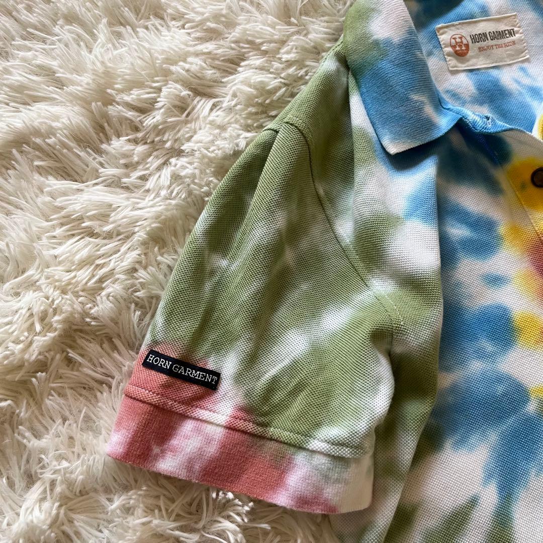 HORN GARMENT ゴルフ ミッキー刺繍 ポロシャツ タイダイ柄 L