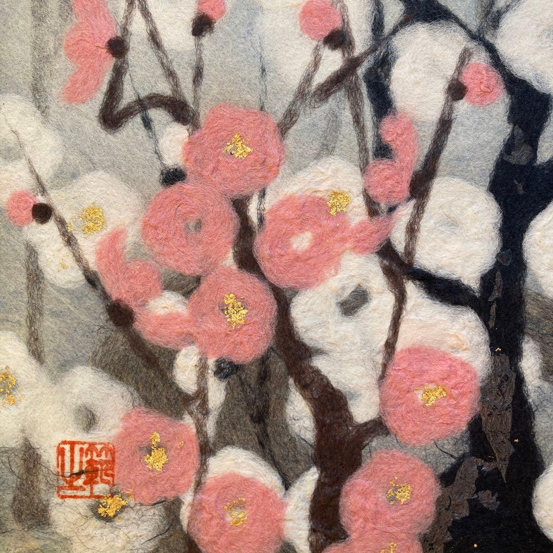 春日井範之【紅白梅】￼小原和紙工芸44.6×41.5×4cm色紙絵27×24cm