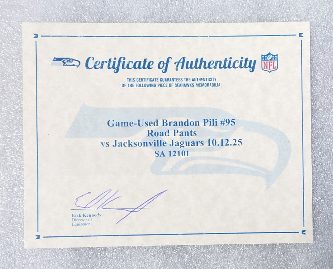 支給品 実使用 NFL シアトル・シーホークス 試合用パンツ【42】証明書付き